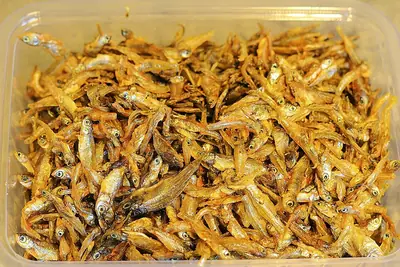 A tray of dried omena, small silver fish